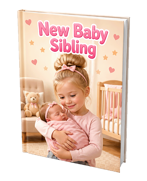 New Baby Sibling – personalised children's storybook cover mockup