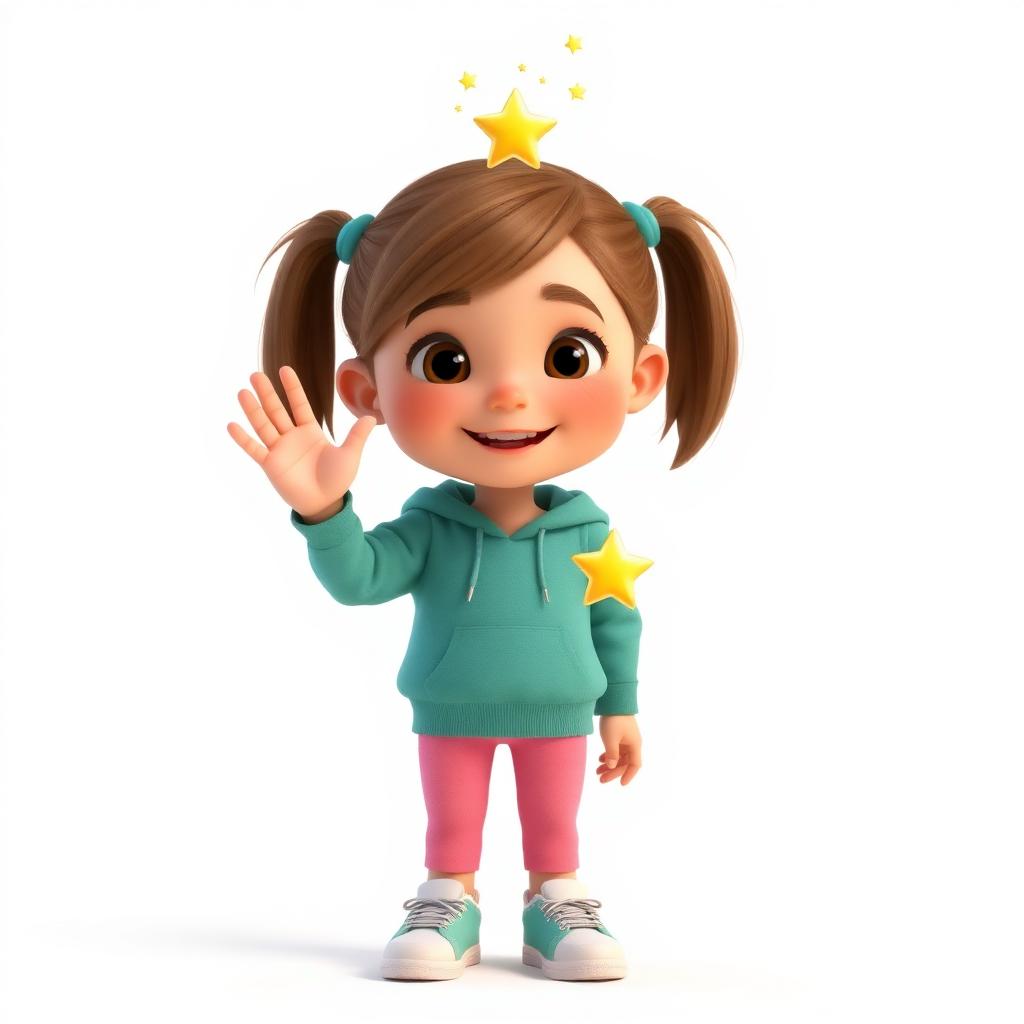 South African girl in teal hoodie with the Story Star, Pixar style
